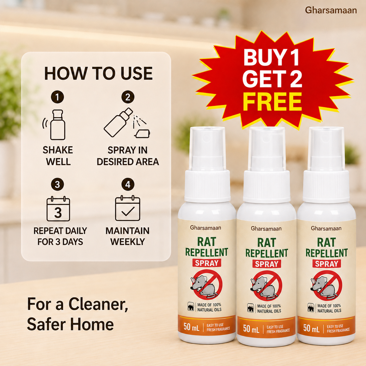Rat Repellent Spray 50ML Buy 1 Get 2 Free