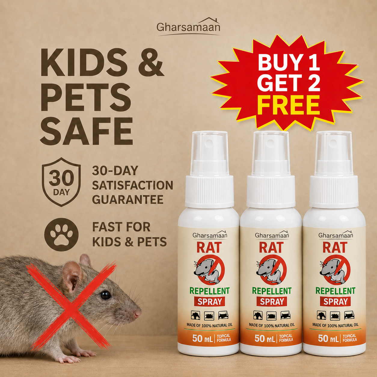 Rat Repellent Spray 50ML Buy 1 Get 2 Free